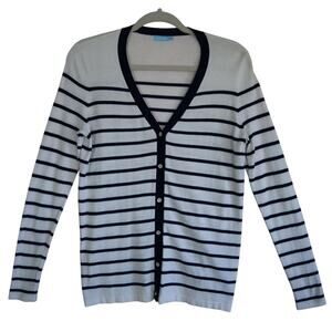 J McLaughlin Womens Striped Cardigan Size XS Navy White Nautical Button Front